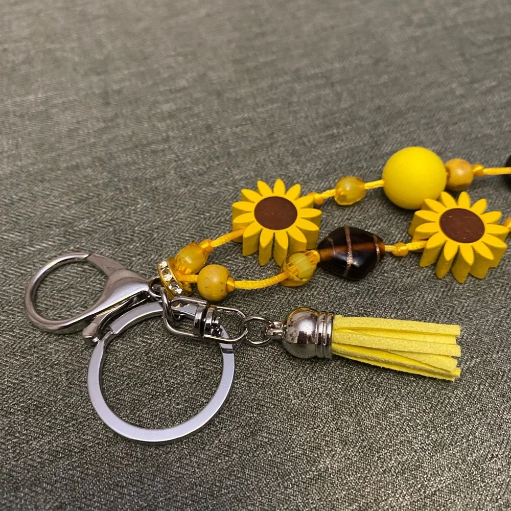 Yellow Sunflower Bead Keychain Charm - Women's Accessories